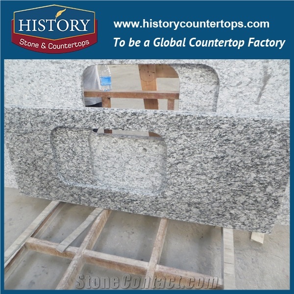 History Stone Spray White Granite with Wide Edge Polishing Hand Cut Laminate No Seams Countertops & Island Tops for Kitchen Decoration