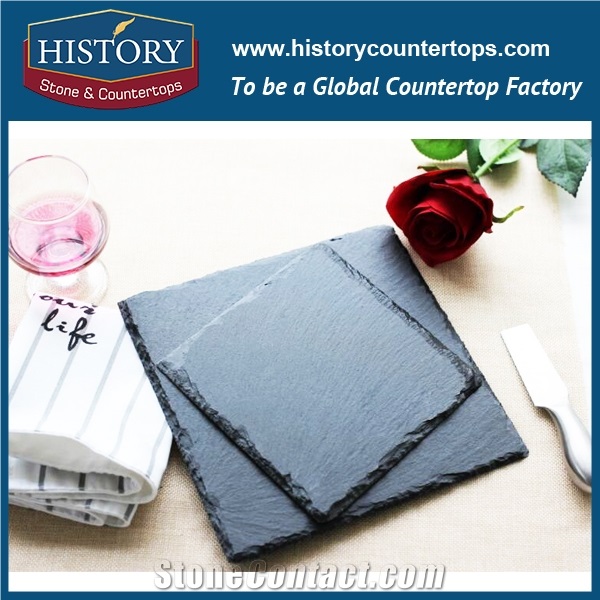 History Stone Square Shape Black Slate Cookware for Sale, Cheap Black Plates, Fashioned Kitchen Accessories, Cookware