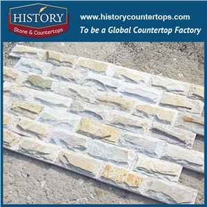 History Stone Yellow Rustic Irregular Dimension Slate Real Mushroomed Stone for Decorative Internal and External Walling