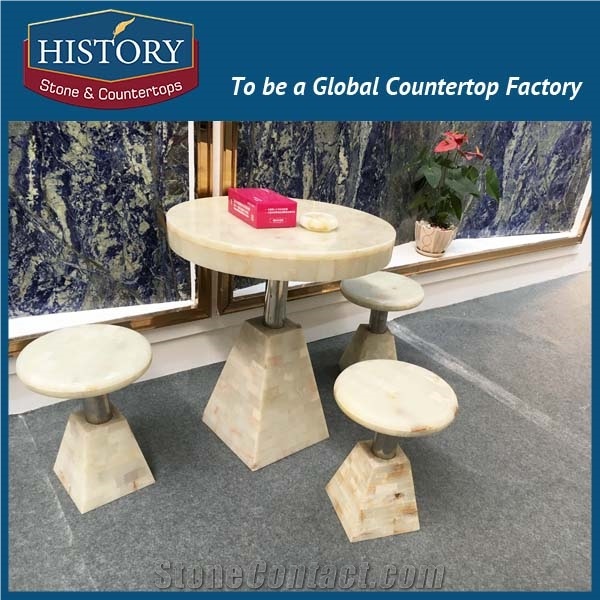 History Stones 2017 Led Unique Exquisite Indoor Olive Green Onyx Ornamental Random Shaping Villa Patio Decoration Bench & Table