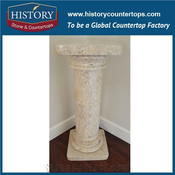 History Stones 2017 New Design Galala Beige Marble Antique Architectural Decoration Stone Columns Wholesale House Gate Garden Pillars