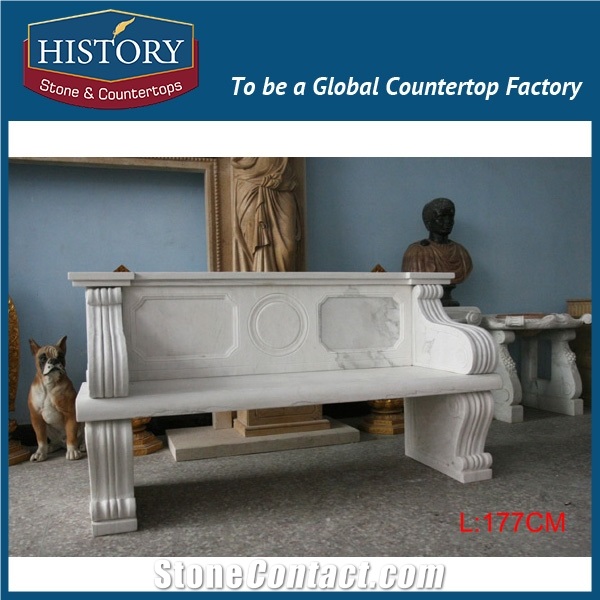History Stones Antique Classical Polished Pure White Marble Chairs Sets Manufacturer Hotel Restaurant Hall Rest Decorative Bench