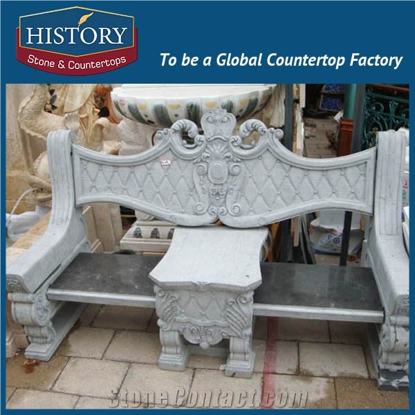 History Stones Antique Finished Polishing Surface Grey Marble Without Arm Design Chair Sets Interior Meeting Room Bench