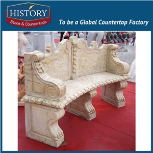 History Stones Beauty Floral Engraving Back Set Figure Handrail Carving Galala Beige Marble Chairs for Home Decoration Ornament Bench