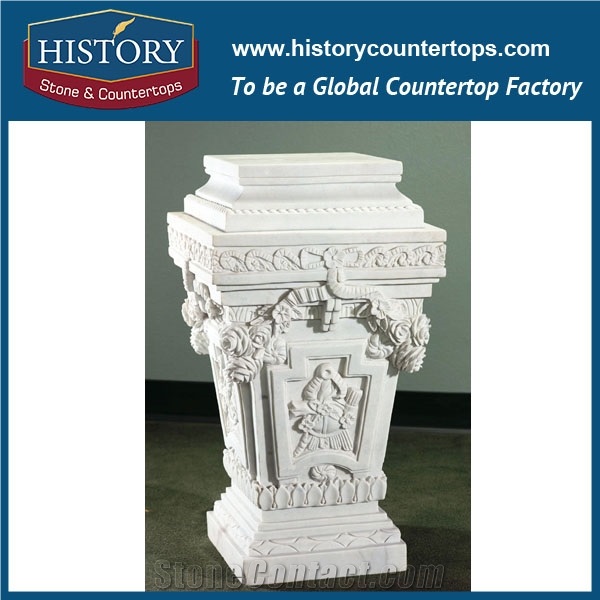 History Stones Cheap Pillars Roman Column Outdoor Stone Columns Flower Carving Design Natural Grey Marble Standard Mold Guide Pillar