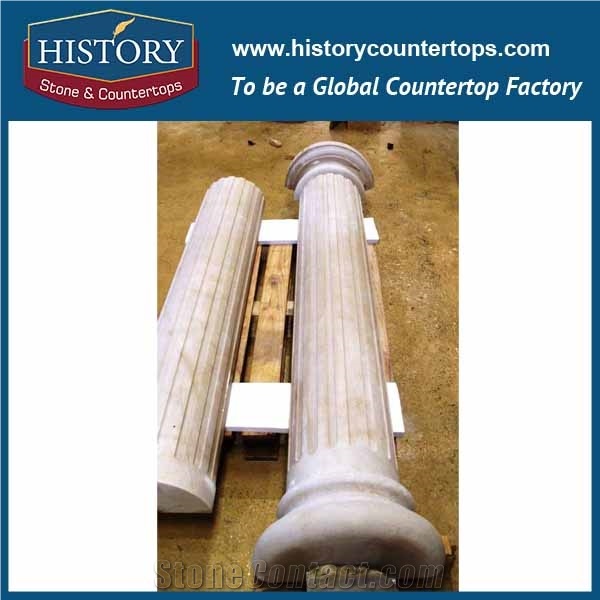 History Stones China Building Material Wholesale Price Solid Beige Marble Stone Column Perfect Villa Indoor Decoration Landscaped Pillars