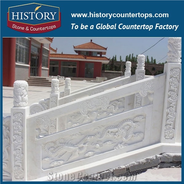 History Stones China Fine Workmanship Outside Decor Pure White Marble Handrail with Beautiful Floral Engraving Balusters & Railings