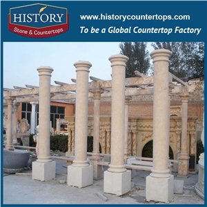 History Stones China Galala Beige Marble Columns Architectural Natural Stone Carving Square Gate Pillars Outdoor Decorative Pillars