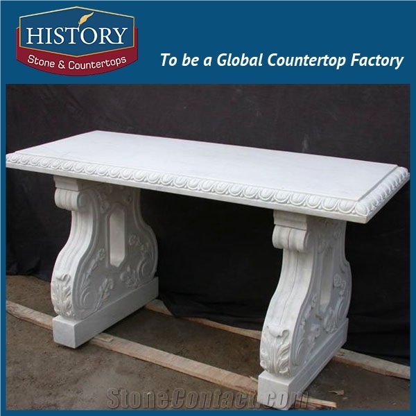 History Stones China Simple Style Groove Back Set Pure White Marble Chairs Design Perfect Indoor Exhibition Ornamental Bench