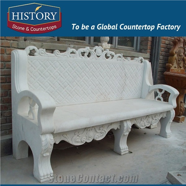 History Stones China Supplier Stylish Style Hand-Carving Natural Pure White Marble Stone Chairs Hotel Restaurant Furniture Banquet Bench