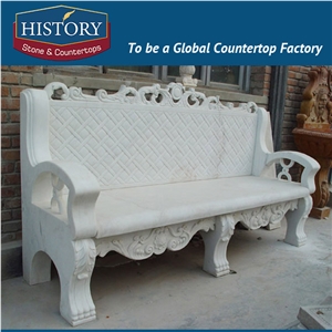 History Stones China Supplier Stylish Style Hand-Carving Natural Pure White Marble Stone Chairs Hotel Restaurant Furniture Banquet Bench