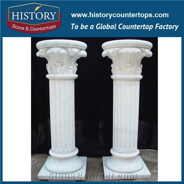 History Stones Chinese Roman Style High Temperature Resistance Architectural Galala Beige Marble Column Outdoor Decorative Pillars