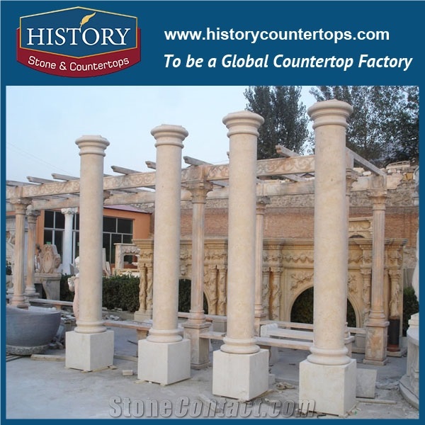 History Stones Chinese Roman Style High Temperature Resistance Architectural Galala Beige Marble Column Outdoor Decorative Pillars