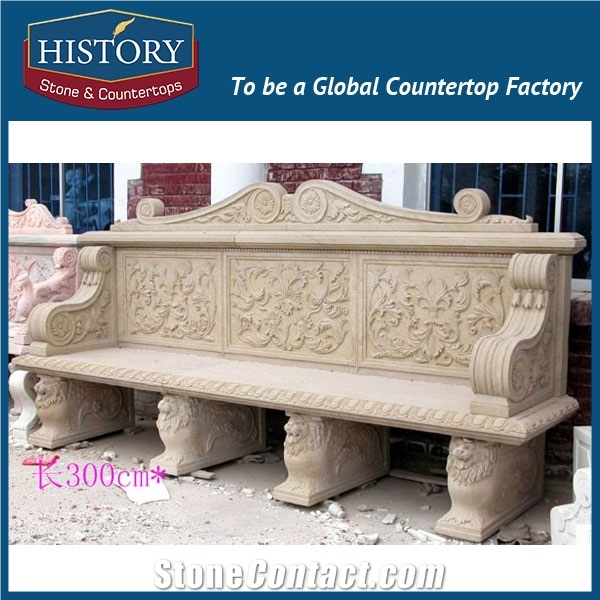 History Stones Factory Customized Simple Style Galala Beige Marble Outdoor Natural Stone Garden Chairs for Sale Landscaping Bench