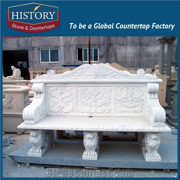 History Stones Factory Customized Simple Style Galala Beige Marble Outdoor Natural Stone Garden Chairs for Sale Landscaping Bench