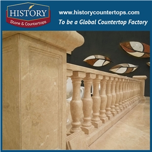 History Stones Free Sample Decorative Natural Beige Marble Balusters for Indoor Porch Fluted Stair Handrails Balusters & Railings