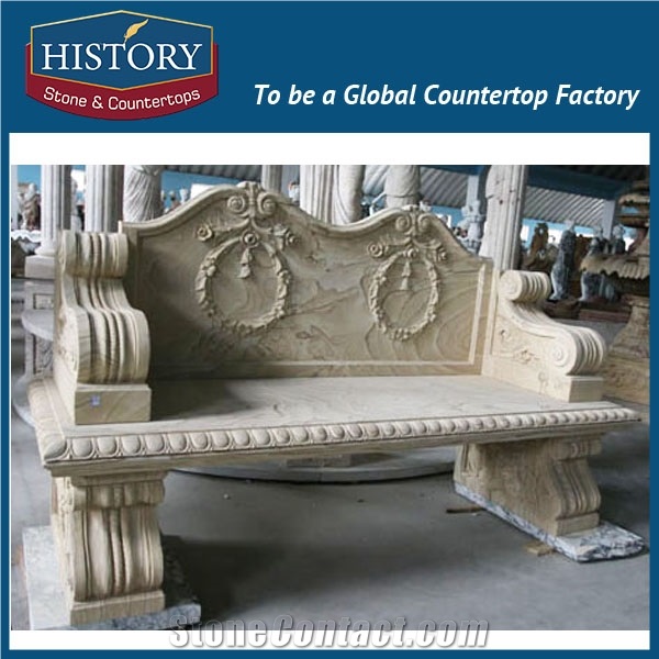 History Stones High Class Brown Colour Marble New Model Classical Floral Carving Designs Chair Popular Garden Ornamental Bench