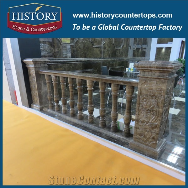 History Stones High Glossy Great Processability Inside Used Beige Marble Balustrade Closed Balcony Safety Fence Decorative Balusters & Railings