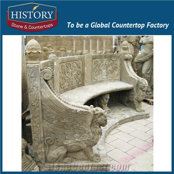 History Stones Large Quantity Solid Round Shaped Grey Marble Chair Set for Garden Pavilion Park Rest Landscaping Stone Bench