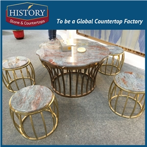 History Stones Modern Fashion Design Multicolor Marble Tables Set with Round Shaped Top for Coffee Shop Home Decorative Bench & Table