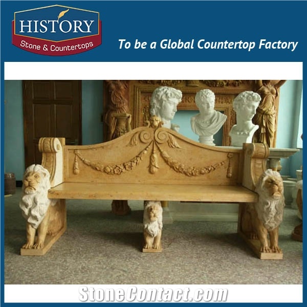 History Stones New Classical Living Room Furniture Set Lion Head Brown Marble with Relief Home Decoration Villa Patio Bench