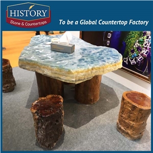 History Stones New Fashion Beautiful Design Interior Furniture Round Onyx Top Coffee Tables Hotel Lobby Using Landscaped Stone Bench & Table