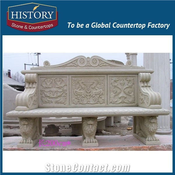 History Stones New Model Classical Furniture Factory Custom Galala Beige Marble Chairs Outdoor Indoor Decorative Bench Stone Chair