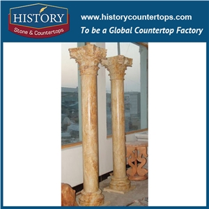 History Stones New Product Large Stand Solid Galala Beige Marble with Lion Head Home Decoration Flowerpot Bases Column Pillars