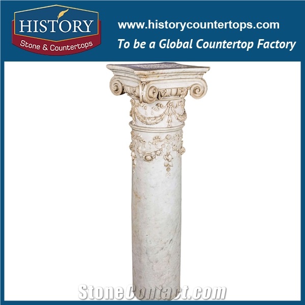 History Stones Ornamental Supporting Galala Beige Marble Stone Gate Roman Columns Design Garden Using Home Balcony Decorative Pillars