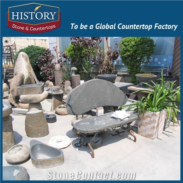 History Stones Perfect Newest Unique Outdoor Fashionable Dark Grey Granite Chair Design for Garden Using Roadside Decorative Bench