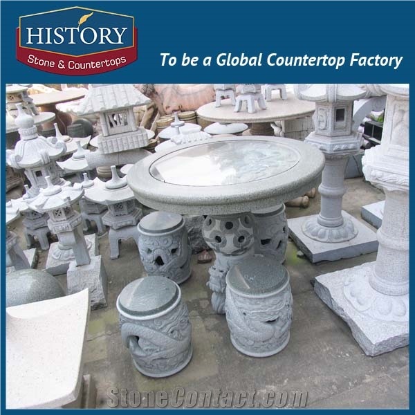History Stones Professional Factory Outdoor Modern Round Shaping Nature Grey Granite Discount Garden Stone Bench & Table
