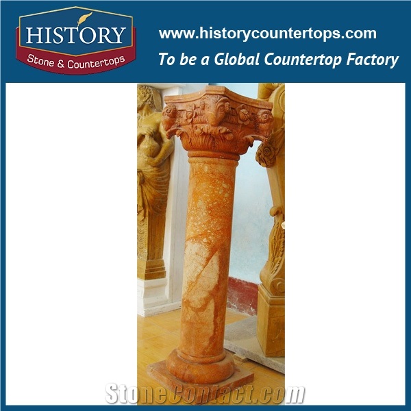 History Stones Roman Style High Temperature Resistance Architecture Red Marble Column Outdoor Decorative Stone Gate Columns Sculpture Pillars