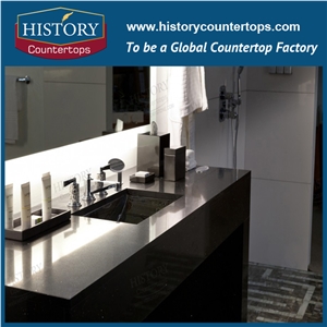 Historystone China High Quality Cheap Pric Black Quartz Stone Surfaces Bathroom Vanity Top