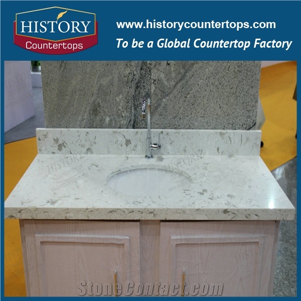 Historystone China White Stone Engineered Stone Quartz Kitchen Countertops, Custom Countertop and Woktops for Sale