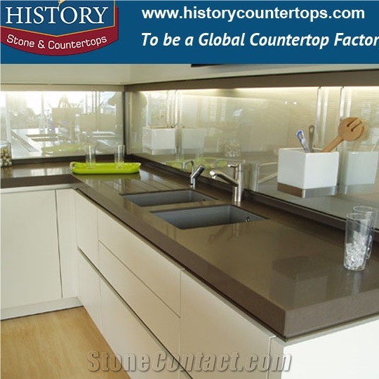 Historystone Chocolate Brown with Glossy and Slippy Texture Fine Sand Quartz Stone for Kitchen Countertops or Worktops