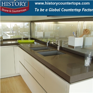 Historystone Chocolate Brown with Glossy and Slippy Texture Fine Sand Quartz Stone for Kitchen Countertops or Worktops