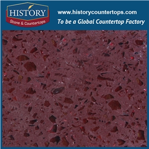 Historystone Crimson Red with Slippy and Glossy Surface Man Made Crystal Tile and Slab Quartz Stone for Kitchen Countertops or Bar Tops.
