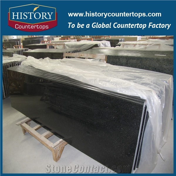 Historystone Galaxy Black Granite Bathroom Countertops Custom Vanity Tops Solid Surface, Cutting from Slabs
