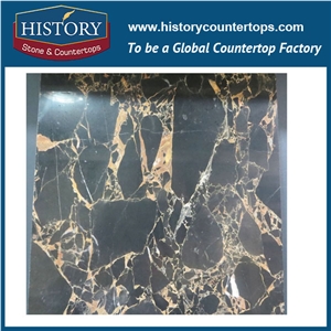Historystone Imported Athen Gold Flower Black Marble with Golden Vein Big Slabs,Normally Polished, Also Honed Surface Finished.