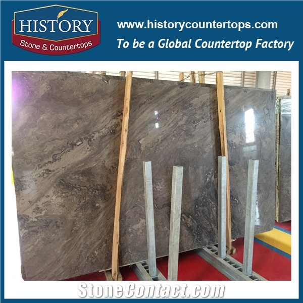 Historystone Imported Cheap Turkey Polishing Fantasy Silver Turkey Marble Slabs Brown Stones,Export Standard Wooden Bundle Package.