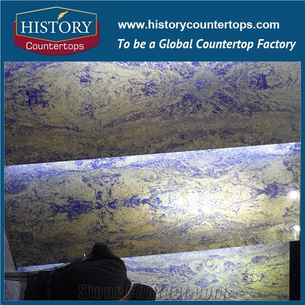 Historystone Imported Good Look Bookmatched Polished Slab Bolivia's Blue Granite Stone for Internal and External Decoration and Construction.