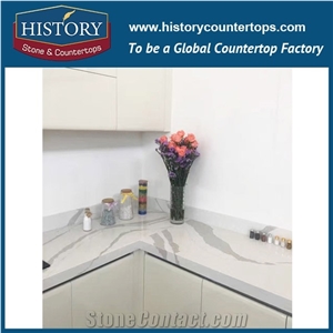 Historystone in Calacatta Lago with Glossy and Smoothed Surface Marble Quartz Stone for Kitchen Countertops or Work Tops and Bar Tops.