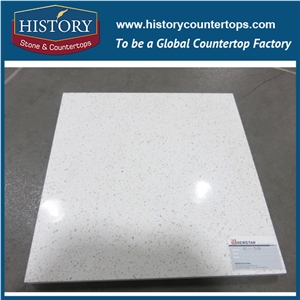 Historystone Ocean White with High Polish Surface Man Made Big Particle Tile and Slab Quartz Stone for Kitchen Worktops.