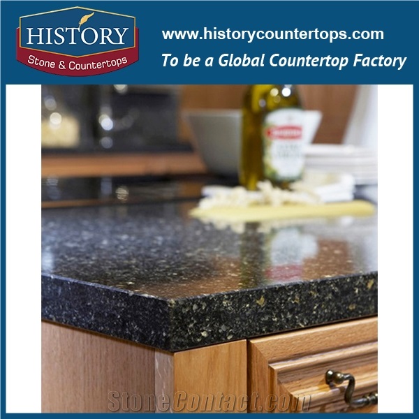 Historystone Polished and Smoothed Surface in Black Platinum Shunning Tile and Slab Quartz Stone for Kitchen Countertops or Desk Tops.