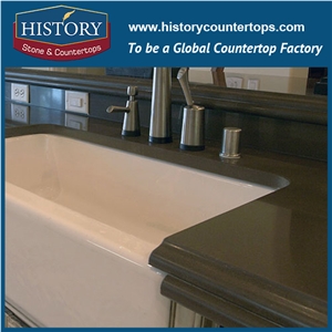 Historystone Polished and Smoothed Surface in Sahala Grey Pure Color Quartz Stone for Kitchen Countertops or Desk Tops.
