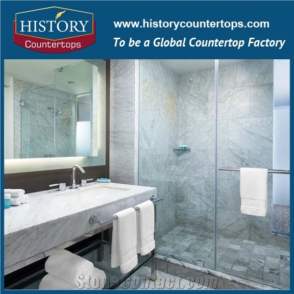 Historystone Popular White Marble Polished Vanity Top Products, Bathroom Solid Surfece, Custom Vanity Tops