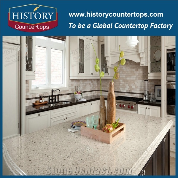 Historystone Quartz Kitchen Countertops 2+2cm Flat Polished Edge,Kitchen Bar Top, Worktops, Island Tops, Kitchen Top Shipping on Time