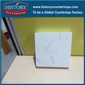 Historystone Snow Carrina in Artificial Marble Tile and Slab Quartz Stone with High Polish Surface Cut-To-Size for Kitchen Countertops or Bar Tops.