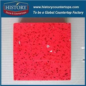 Historystone Stellar Red with Glossy and Polished Surface Crystal Tile and Slab Quartz Stone for Kitchen Desk Tops or Bar Tops.