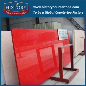 Historystone Stellar Red with High Polished Surface Artificial Shunning Tile and Slab Quartz Stone for Engineer Walling and Flooring.